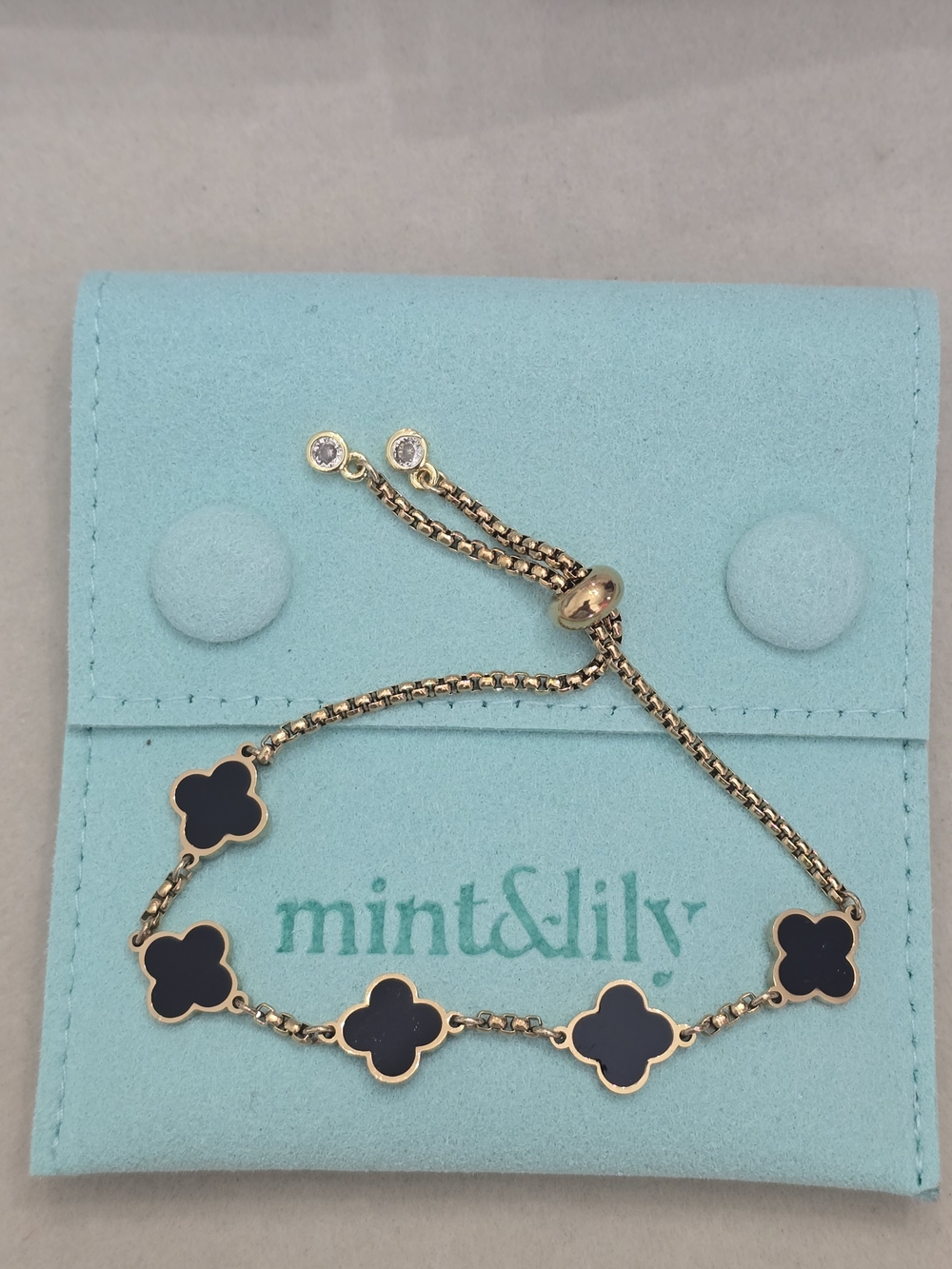 Mint & Lily Black Clover Link Adjustable Bracelet - Gold Tone